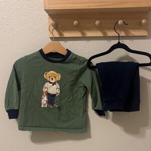 Ralph Lauren Green Tee with Bear and Dog Design
